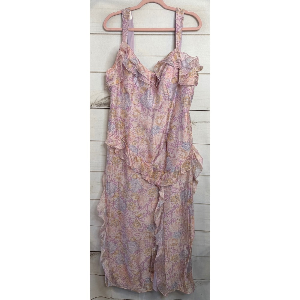 Azazie Atelier Rosalie Purple Multi Floral Ruffle Maxi‎ Dress Womens 16 NEW